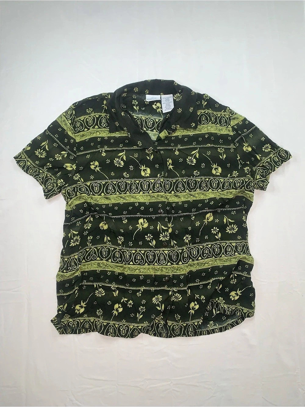 Bobbie Brooks Button Front Top Black & Green Size XL